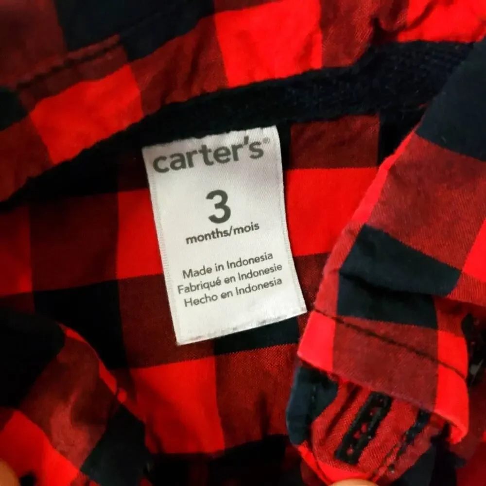 Boys' 3 months carter's casual outfit Plaid Poplin Button Down Shirt black pants